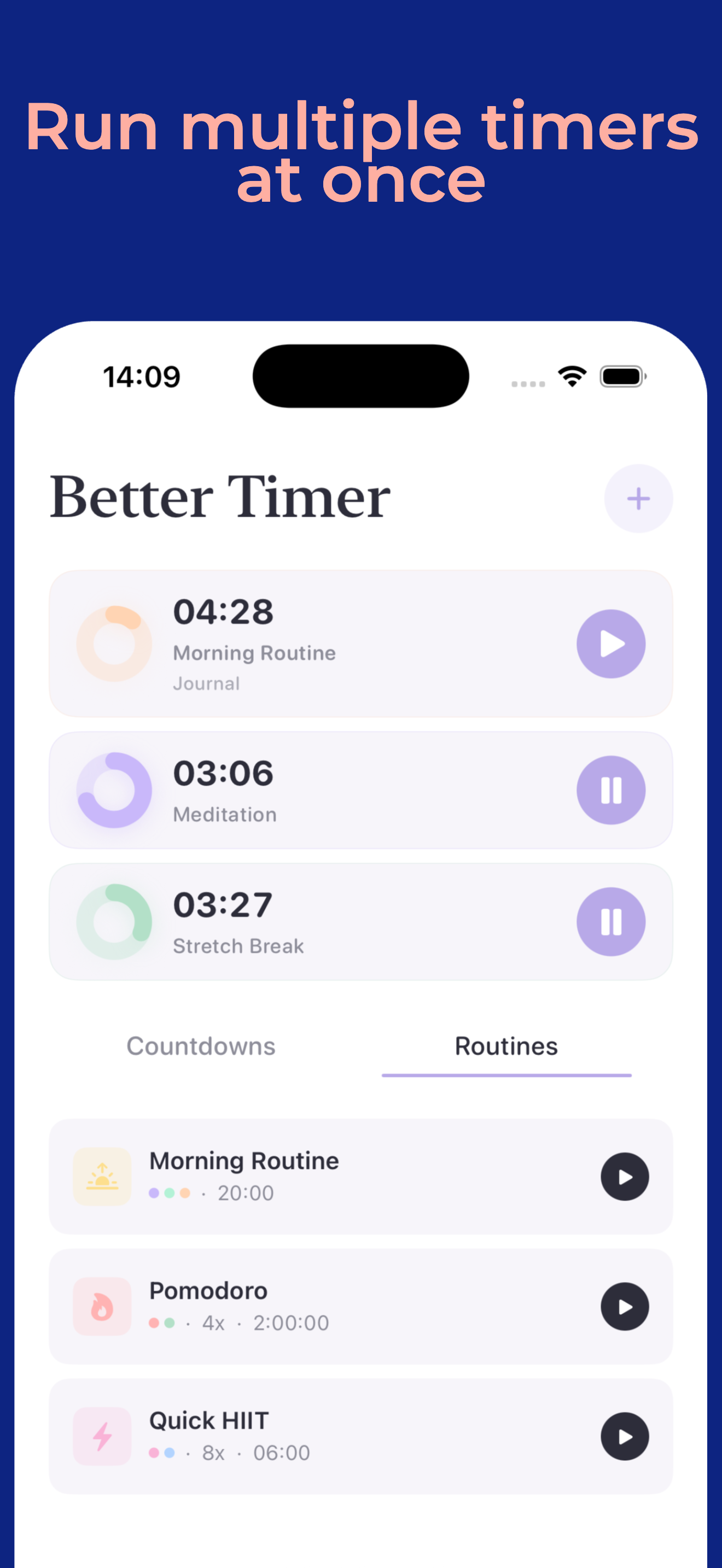 Better Timer home screen